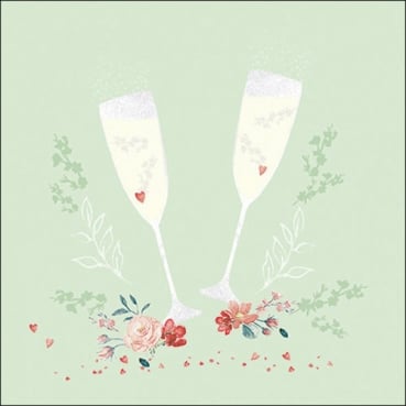 20er Pack Servietten Hochzeit, Champagnergläser, in Mintgrün, 33 x 33 cm