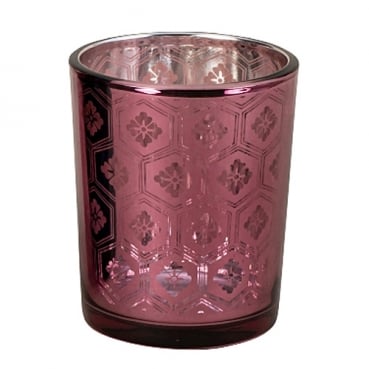 Teelichtglas Ornamente in Altrosa verspiegelt, 67 mm