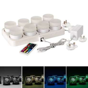 8er Set Duni LED Mini Lamp multicolour, 10.000 Std., Fernbedienung, Ladestation