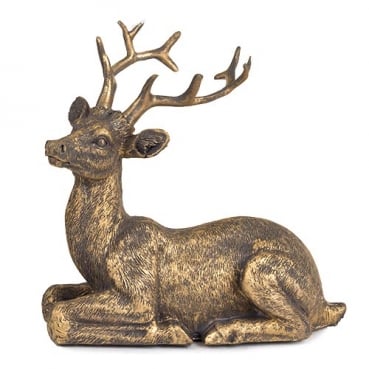 Dekofigur Hirsch liegend in Antik-Gold matt, 10 cm