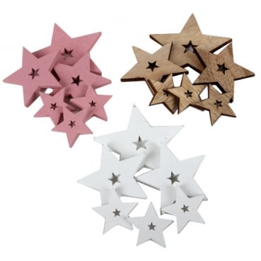 18 Holz Streudeko Sterne, Weihnachten, ausgestanzt, 33 - 69 mm