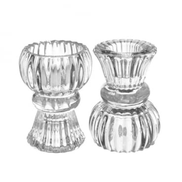 Glas Kerzenhalter Romantik, 2 in 1 für Spitzkerzen, Leuchterkerzen, Teelichter, klar