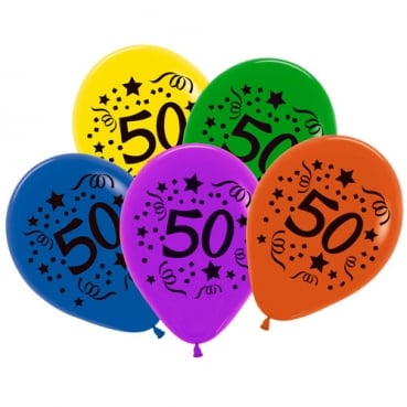 7 Zahlenluftballons 50, Geburtstag, Jubiläum, bunt