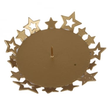 Metall Kerzenhalter, Kerzenteller Advent, Sterne in Gold, 90 mm