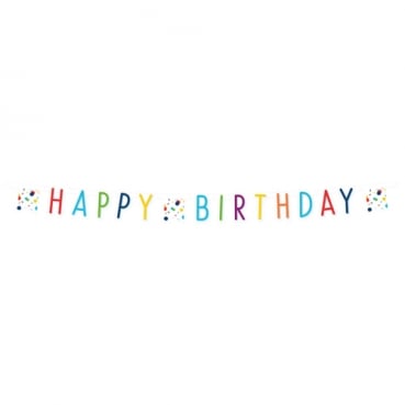 1,8 Meter Partykette, Geburtstag -Happy Birthday- Konfetti, bunt