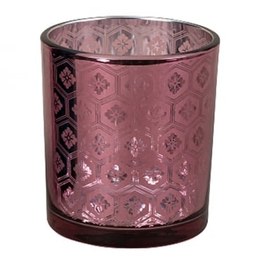 Teelichtglas, Windlicht Ornamente in Altrosa verspiegelt, 80 mm