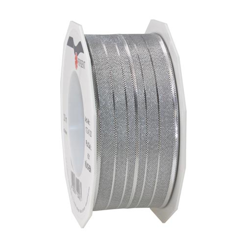 2 Meter Schleifenband Streifen mit Drahtkante in Silber, 40 mm.