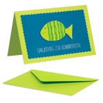 Einladungskarte Kommunion Fisch mit Streifen in Grün/Petrol Einladungskarte Kommunion Fisch mit Streifen in Grün/Petrol