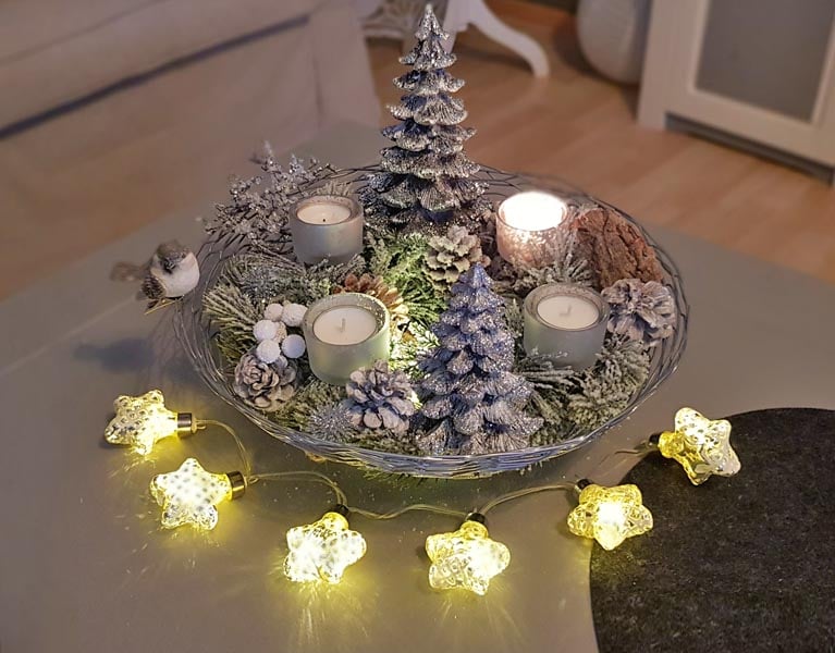 Adventskranz Zauberwald in Silber.