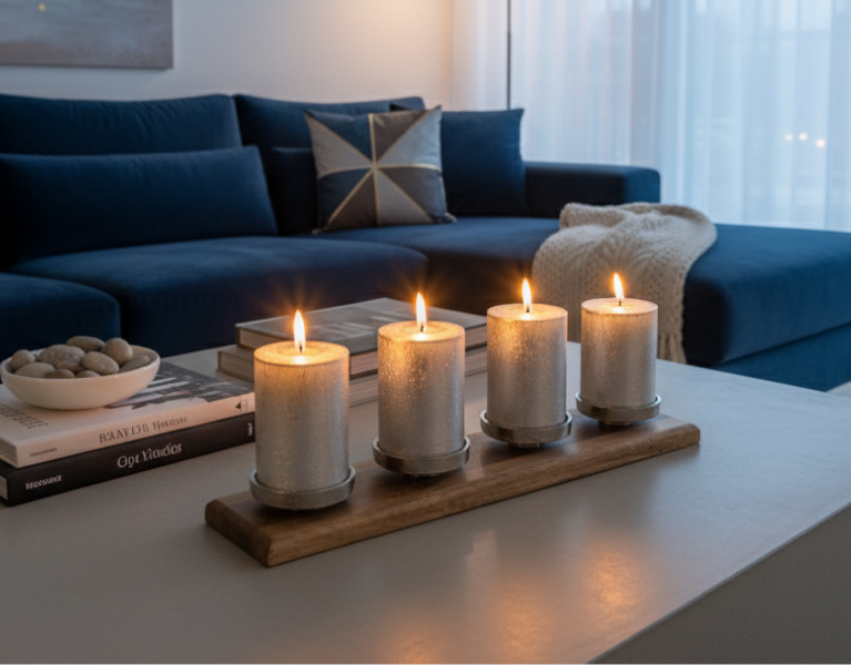 Puristischer Adventskranz aus Mangoholz