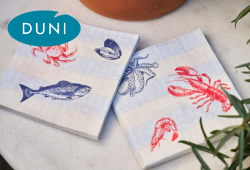 Duni Motivserie Sea Delights mit Meerestieren in Rot und Blau.