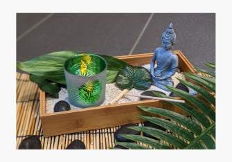 Zen Garten & Monstera-Blätter 