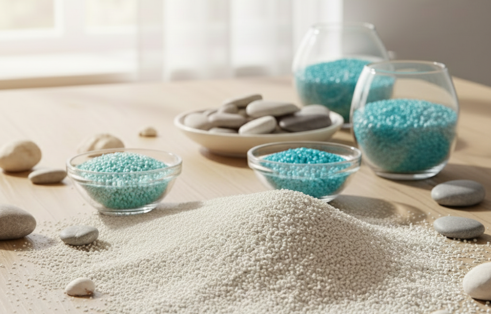 Sand, Granulat, Steine, Glaslinsen