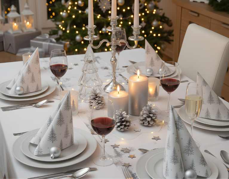 Weihnachtsdeko in stilvollem Silber.