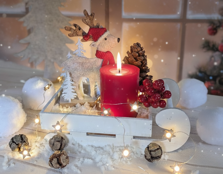 Winter Deko mit Schneemännern in Rot und Weiß