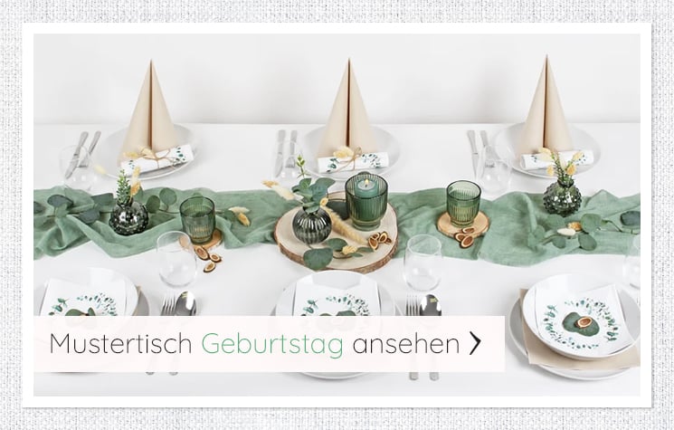 Tischdeko Mustertisch Geburtstag Eukalyptus