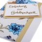 Einladungskarte zur Goldenen Hochzeit in Blau/Gold.
