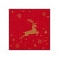 Rote Duni Cocktailserviette Shimmer Trees mit goldfarbenem Rentier und Sternenmuster.