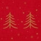 Duni Zelltuch Serviette 40 cm in Rot mit goldfarbenem Weihnachtsbaum Dekor Shimmer Trees.