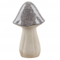 Großer Porzellan Pilz mit Hut in Grau glasiert, 20 cm.