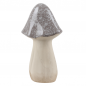 Großer Porzellan Pilz mit Hut in Grau glasiert, 20 cm.