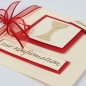 Einladungskarte in Creme/Rot zur Konfirmation mit goldenem Kelch.