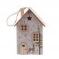 Deko Filz Haus mit Holz Verzierung und LED Beleuchtung, 14 cm.