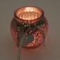 Glas Windlicht mit Holz Herz in Rosa verspiegelt, 10,5 cm.