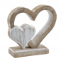 Holz Aufsteller Hochzeit, Mangoholz Herzen in Hellbraun/Weiß, 13 cm.