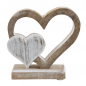 Holz Aufsteller Hochzeit, Mangoholz Herzen in Hellbraun/Weiß, 13 cm.