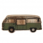 Holz Retro Bus in Olivgrün, Hellbraun und Schwarz, 15 cm.