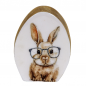 Holz Osterei mit niedlichem Hasenbild, 14,5 cm.