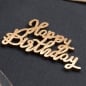 10 Holz Streuteile -Happy Birthday- in Gold, 65 mm.