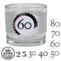 Kerzenglas Geburtstag, Glitzerband in Silber mit auswählbarer Jahreszahl, 65 mm
