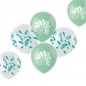 6 Luftballons Blätterdesign in Weiß/Mint