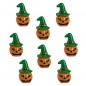 8 Halloween Kürbis Gesichter mit grünem Hut und Klebepunkt, 35 mm.