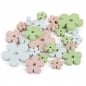 24 Holz Blumen in Weiß/Rosa/Hellgrün, 25 - 60 mm.