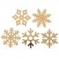 10 Holz Streudeko Winter Eiskristalle, Schneeflocken in Gold, 50 mm.