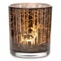 Teelichtglas Hirsche im Wald in Braun, innen silber verspiegelt, 80 mm.
