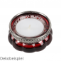 Teelichtglas Vintage in Rot verspiegelt mit Metallrand in Silber, 60 mm, Dekobeispiel mit Teelicht.