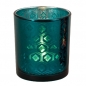 Teelichtglas, Windlicht Ornamente in Smaragdgrün verspiegelt, 80 mm.