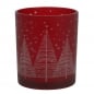 Teelichtglas Moderner Winterwald in Rot/Weiß, 80 mm.