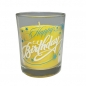 Teelichtglas -Happy Birthday- mit Kerze in Gelb, leuchtet im Dunkeln, 65 mm.