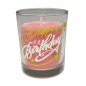Teelichtglas -Happy Birthday- mit Kerze in Pink, leuchtet im Dunkeln, 65 mm.
