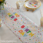 Dekobeispiel mit dem Tischläufer Geburtstag -Happy Birthday-, bunt/Gold, 28 cm.