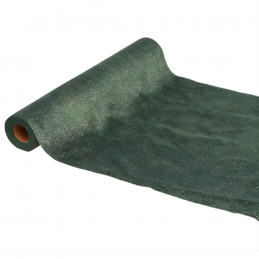 3 Meter Velours Tischläufer in Dunkelgrün mit Glimmerakzenten, 28 cm