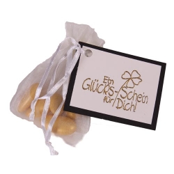 Gastgeschenk Mandelsäckchen Organza in Creme mit Karte