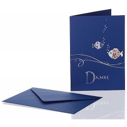 Danksagungskarte Fisch in Blau zur Kommunion, Konfirmation
