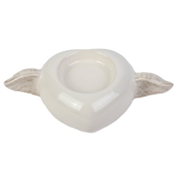 Teelichthalter Keramik Herz mit Flügel in Creme
