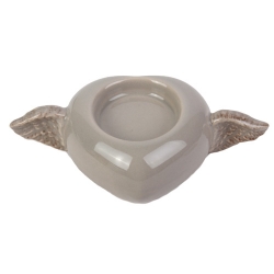 Teelichthalter Keramik Herz mit Flügel in Taupe